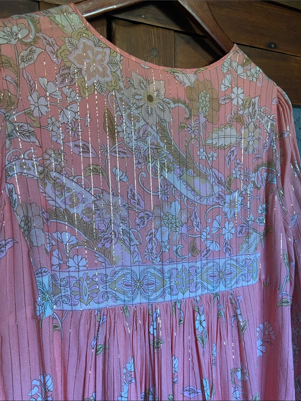 NWOT Spell & the Gypsy Hendrix Pink Gold Metallic Boho Flowy Dress Size M - Picture 7 of 9